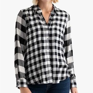 Lucky Brand women’s mixed print Plaid Button up shirt size xl black and white